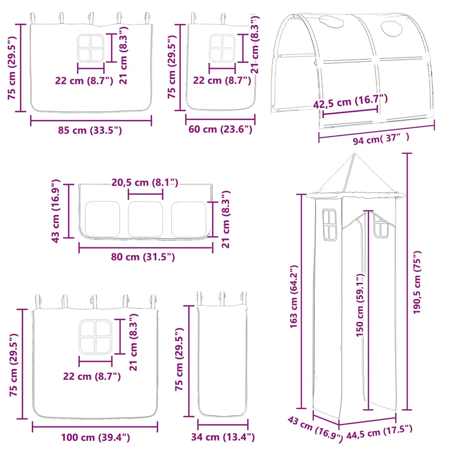 Lit mezzanine pour enfants Uni Blanc et noir 80 x 200 cm métal - 16