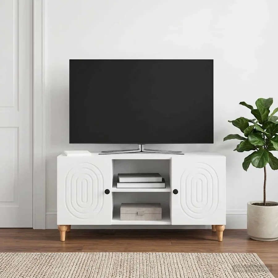 Meuble TV Blanc 102 x 34,5 x 50 cm Bois d'ingénierie - 4