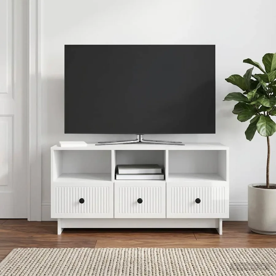 Meuble TV Blanc brillant 102 x 34,5 x 50 cm Bois d'ingénierie