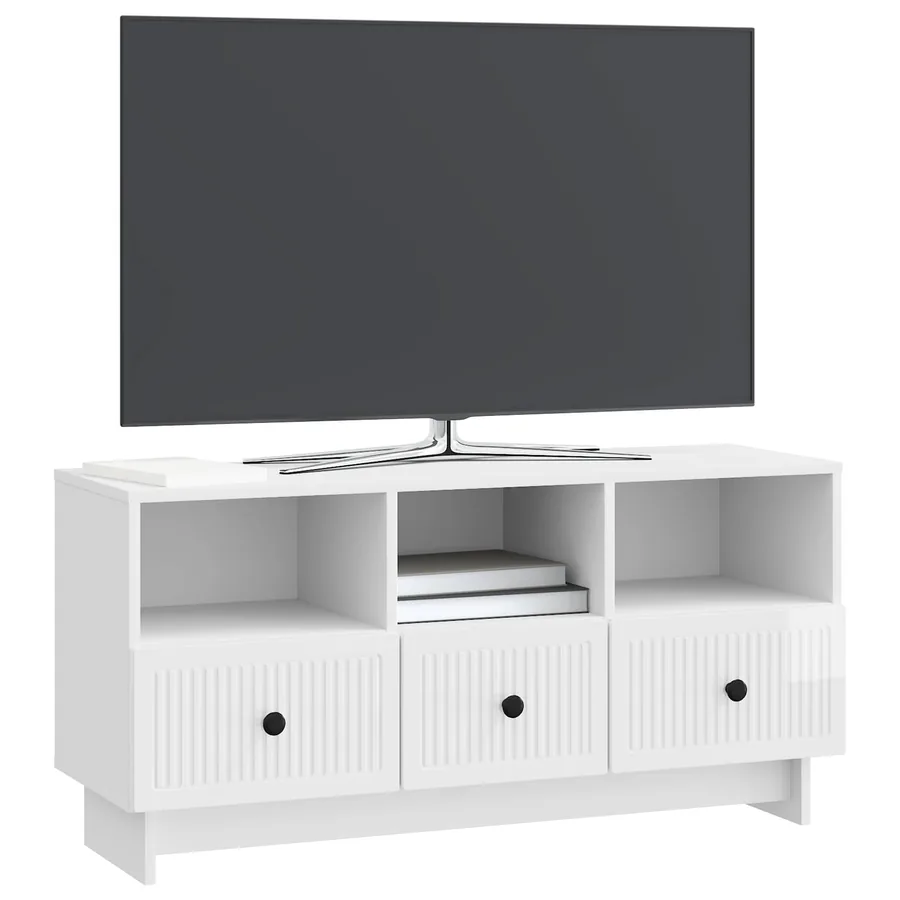 Meuble TV Blanc brillant 102 x 34,5 x 50 cm Bois d'ingénierie - 3