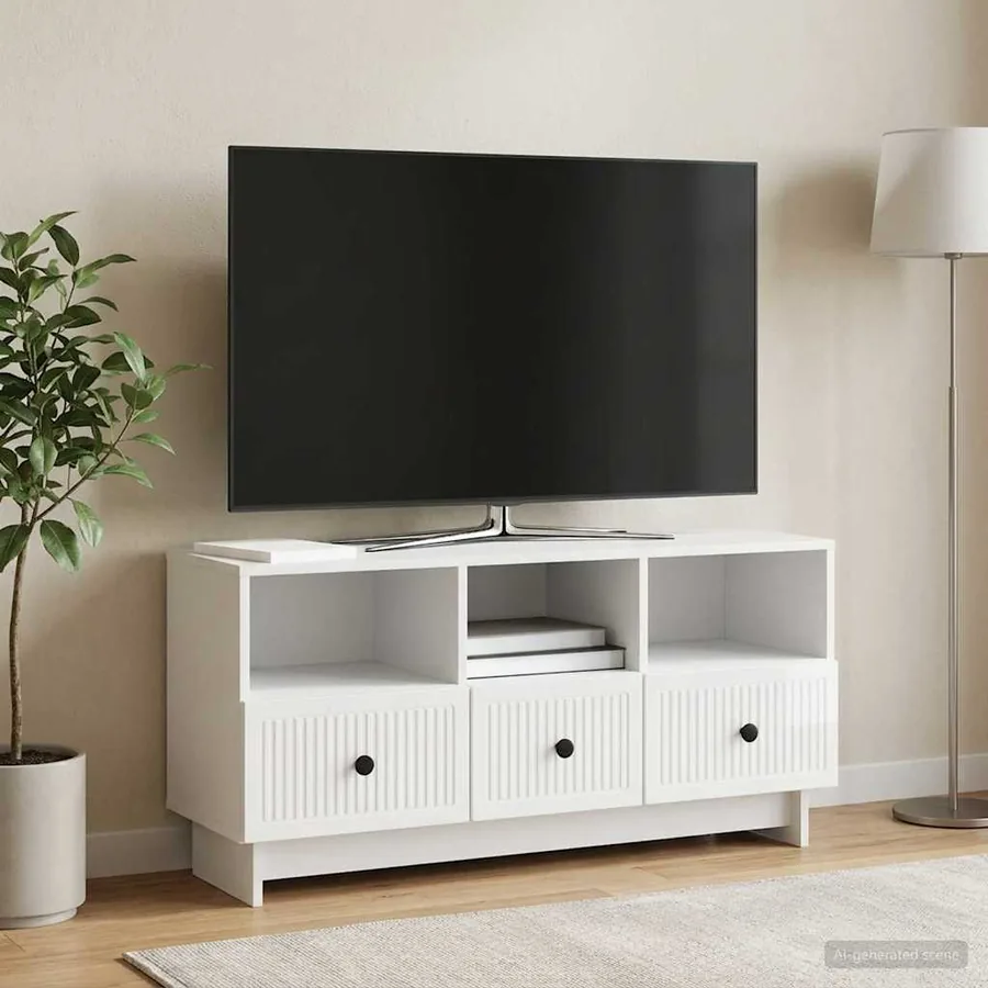 Meuble TV Blanc brillant 102 x 34,5 x 50 cm Bois d'ingénierie - 4