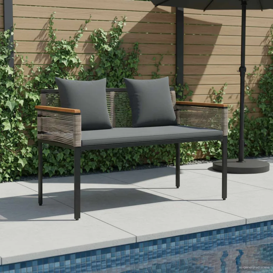 Banc extérieur Gris et Gris foncé 117 x 54 x 74.5 cm polyrotin