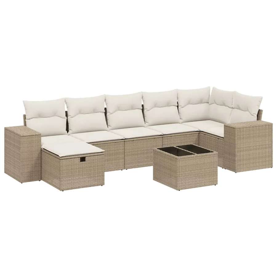 Salon de jardin avec coussins 8 pcs beige résine tressée - 2