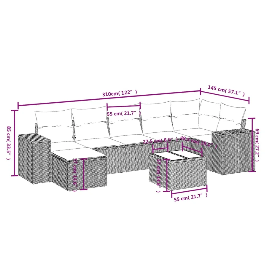 Salon de jardin avec coussins 8 pcs beige résine tressée - 4