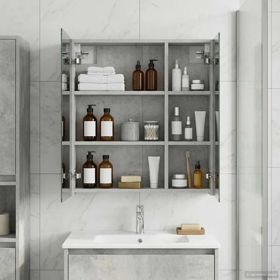 Armoire Miroir de Salle de Bain Gris béton 60 x 14,5 x 70 cm
