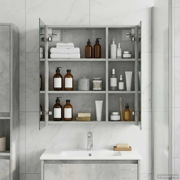 Armoire Miroir de Salle de Bain Gris béton 60 x 14,5 x 70 cm