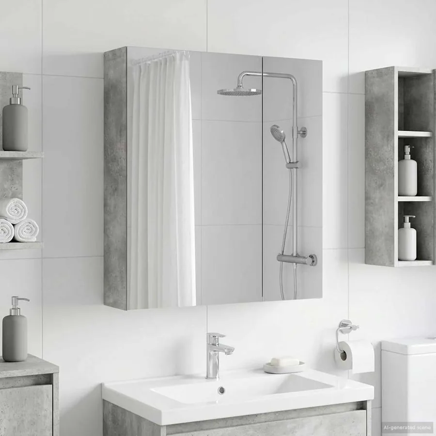 Armoire Miroir de Salle de Bain Gris béton 60 x 14,5 x 70 cm - 4