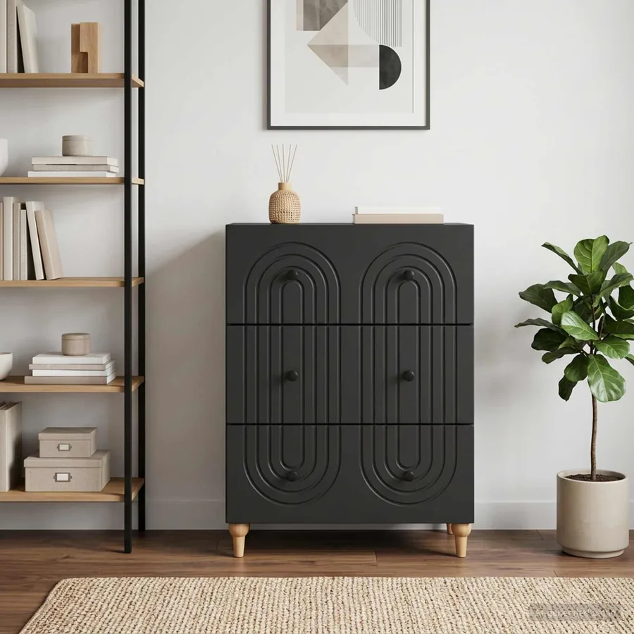 Armoire à tiroirs Noir 66 x 34,5 x 90 cm Bois d'ingénierie