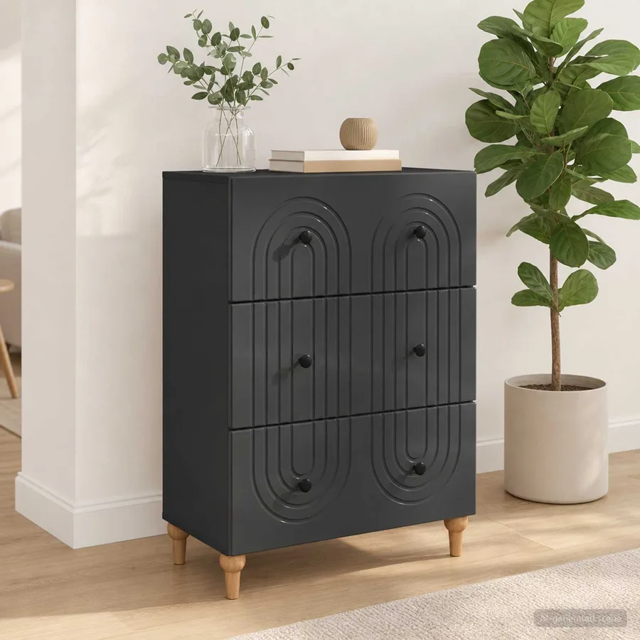 Armoire à tiroirs Noir 66 x 34,5 x 90 cm Bois d'ingénierie - 4