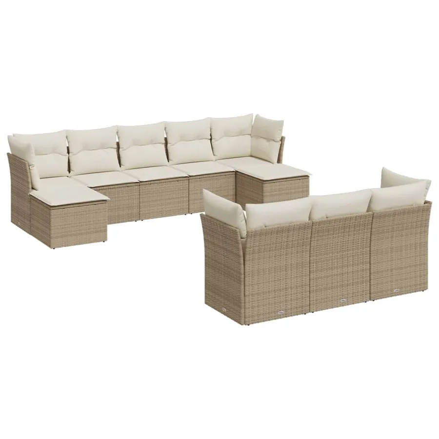 Salon de jardin avec coussins 10 pcs beige résine tressée - 2