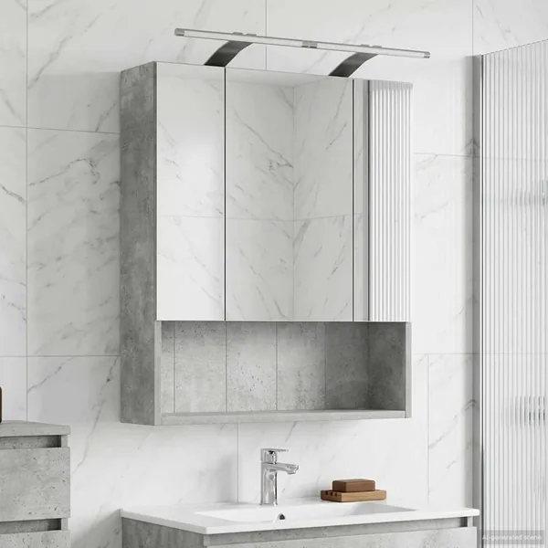 Armoire Miroir de Salle de Bain Gris béton 60 x 14.5 x 70 cm