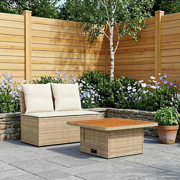2 Pièce Canapé du milieu de jardin avec table relevable
