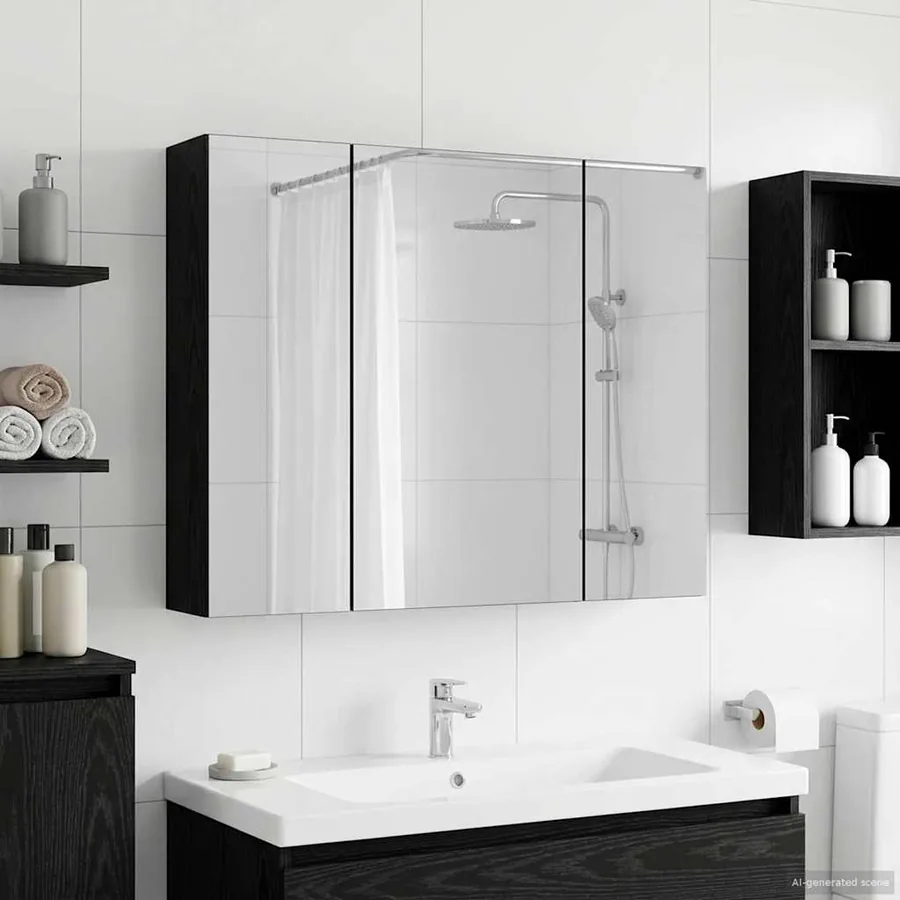 Armoire Miroir de Salle de Bain Chêne noir 60 x 14,5 x 50 cm