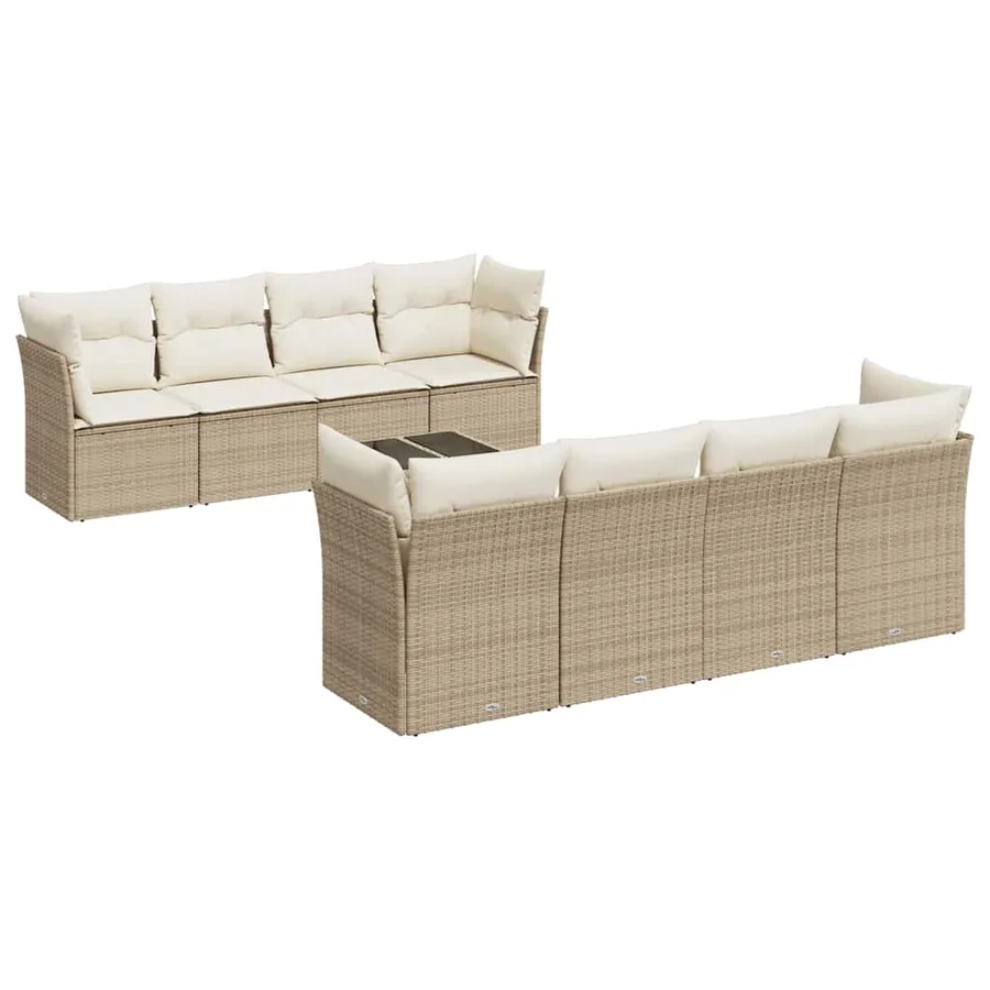 Salon de jardin avec coussins 9 pcs beige résine tressée - 2