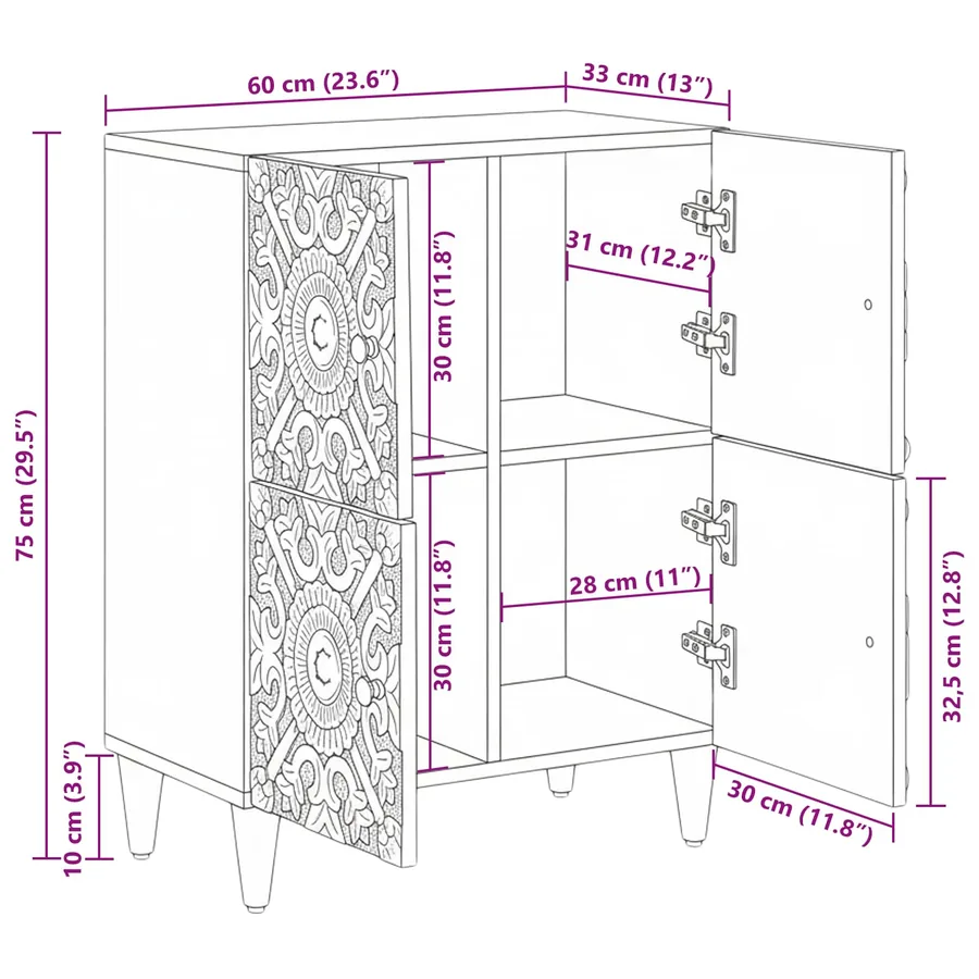 Buffet Marron 60 x 33,5 x 75 cm Bois de mangue massif - 11