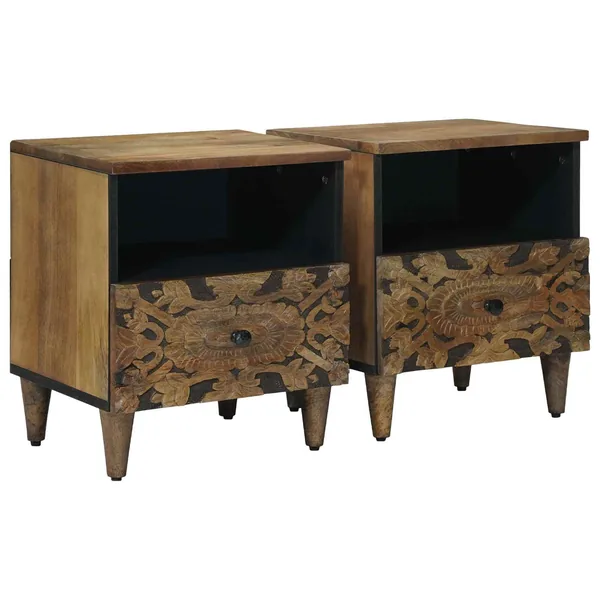 Armoire de lit avec tiroir 2 pcs Marron 40 x 33 x 46 cm
