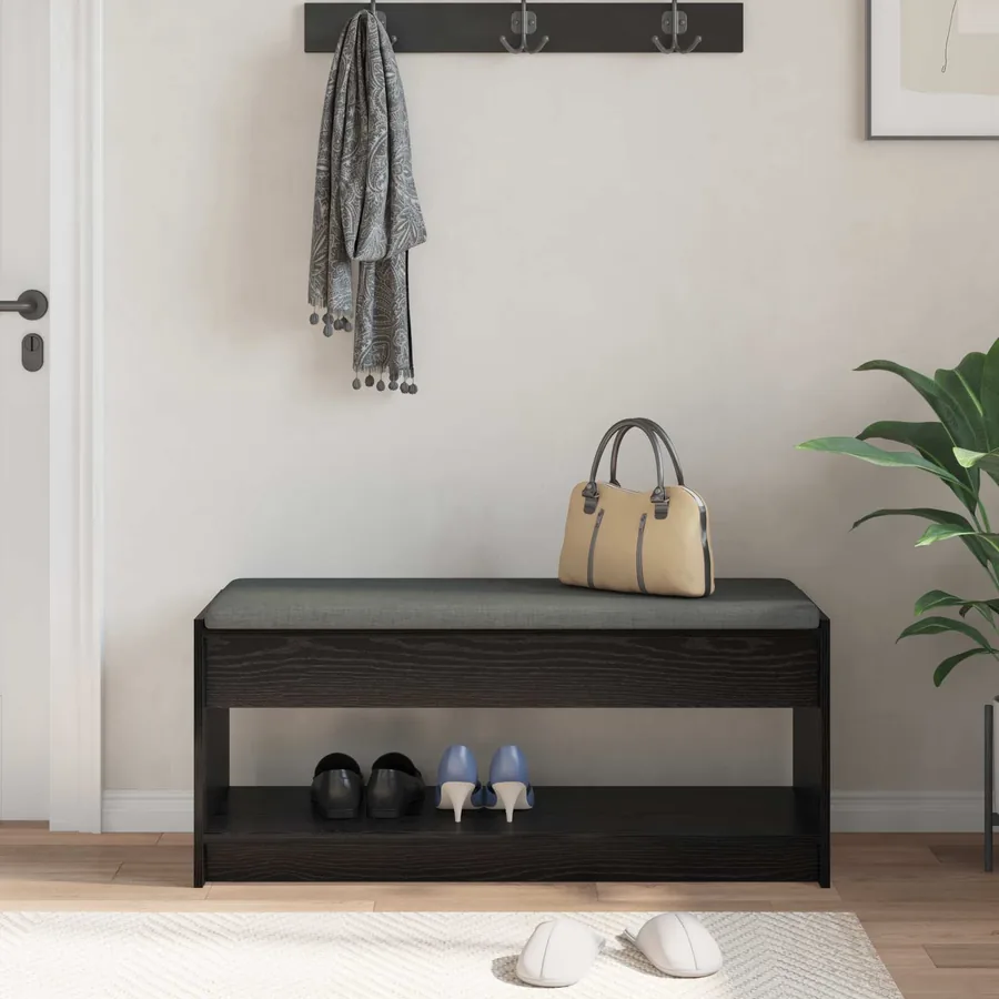 Banc d'entrée avec coussin Chêne Noir 103 x 38 x 45 cm - 4