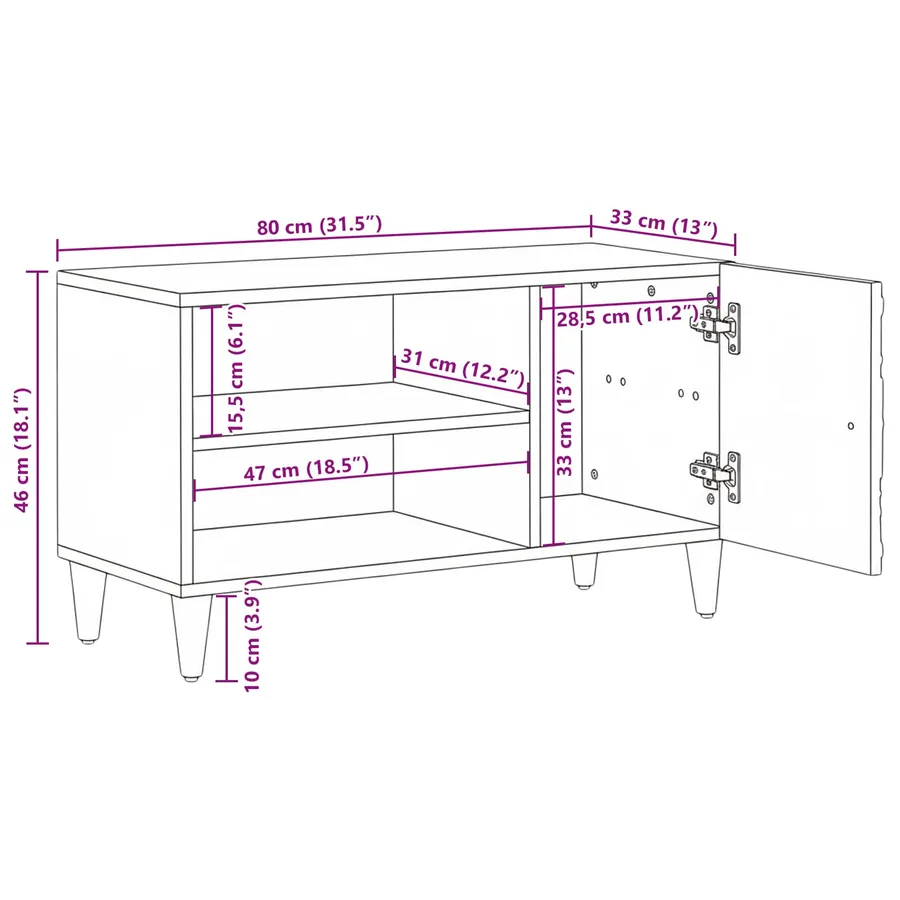 Meuble TV Marron 80 x 31,5 x 46 cm Bois de mangue massif - 12