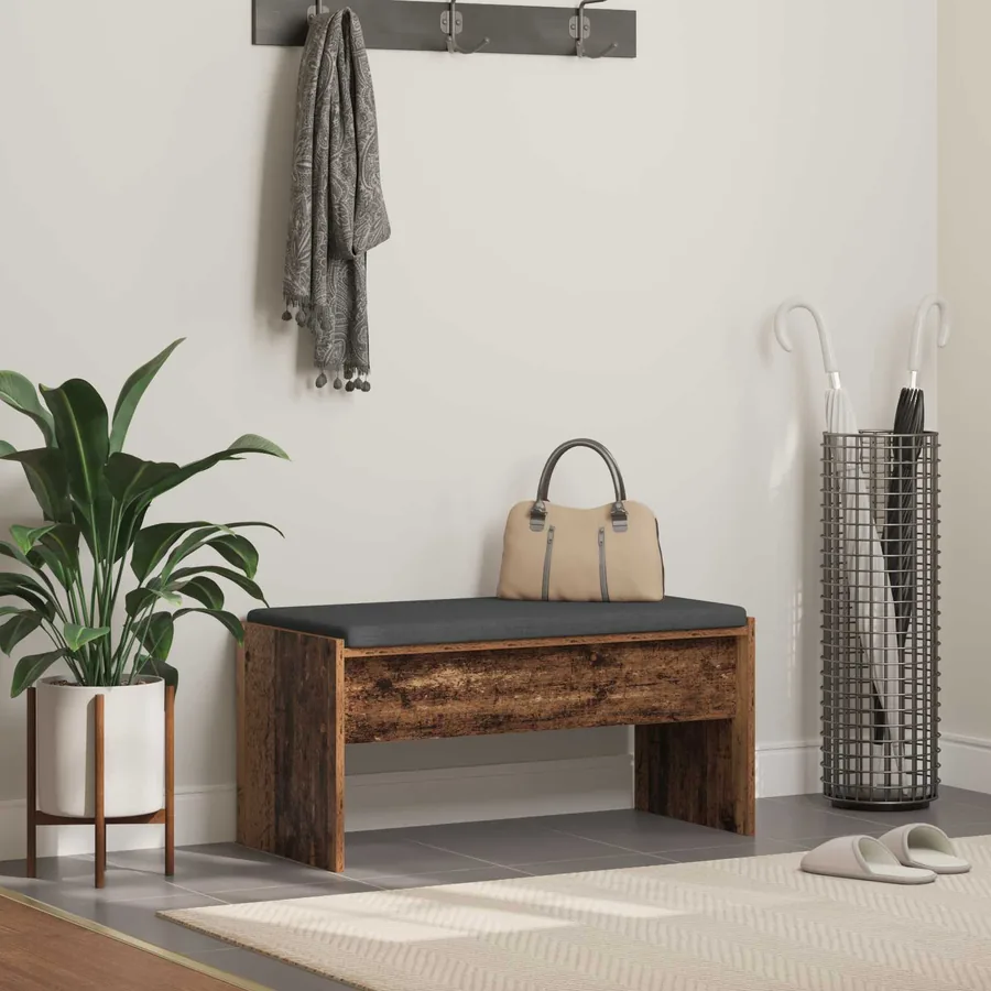 Banc d'entrée avec coussin Bois ancien 83 x 38 x 40 cm