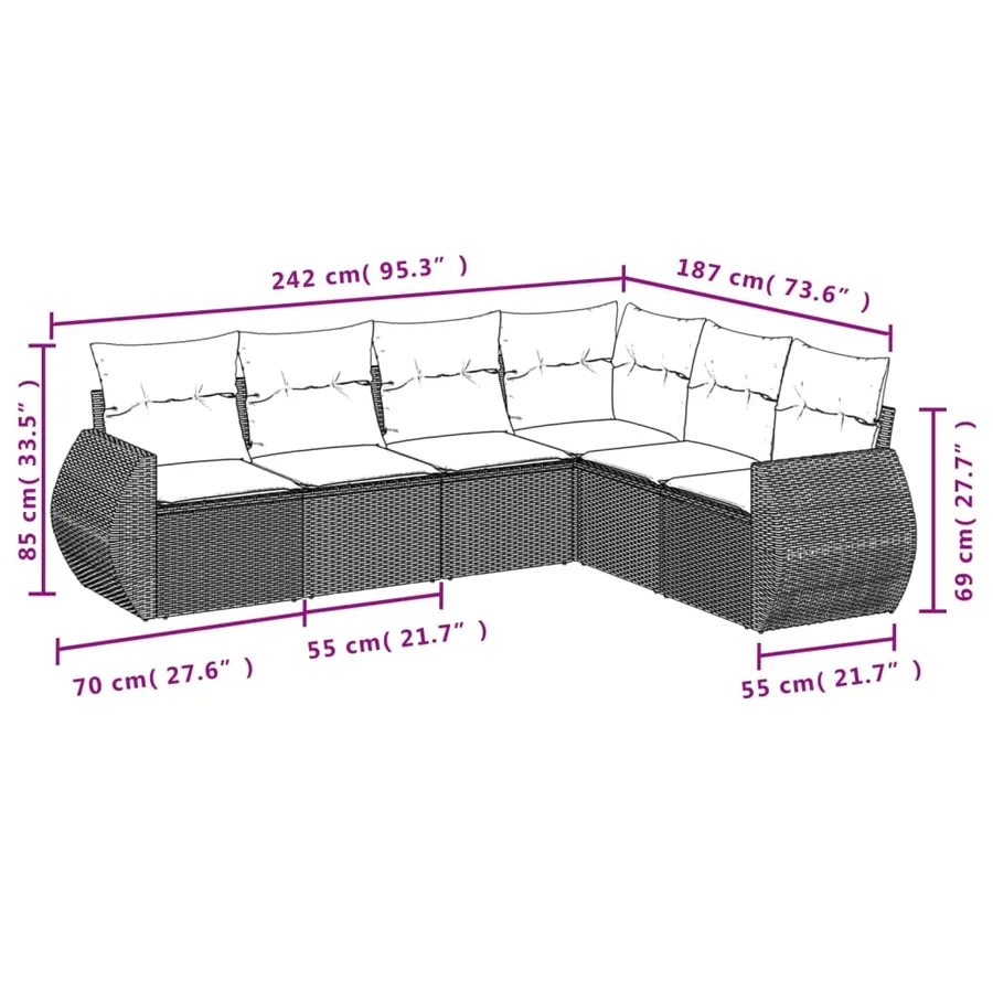 Salon de jardin avec coussins 6 pcs beige résine tressée - 7