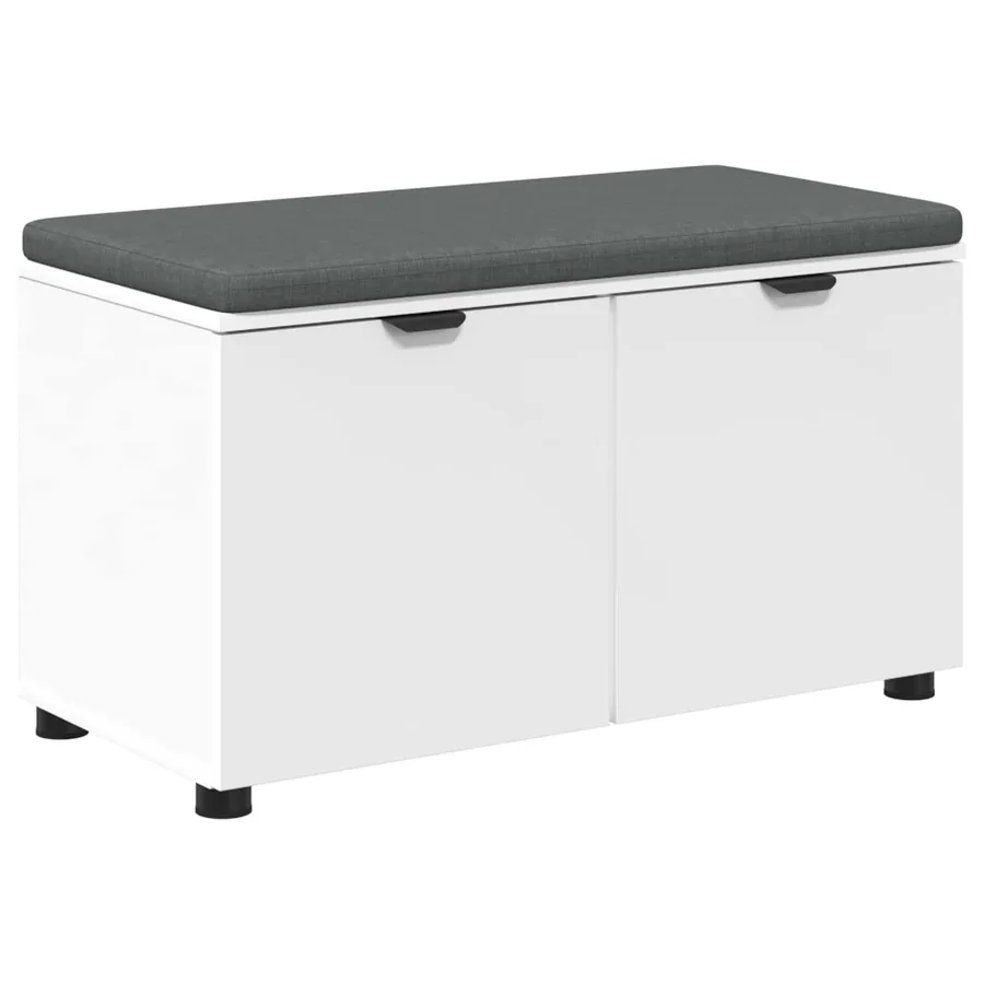 Banc d'entrée Blanc 80 x 38 x 46 cm Bois Ingénierie et Tissu - 2