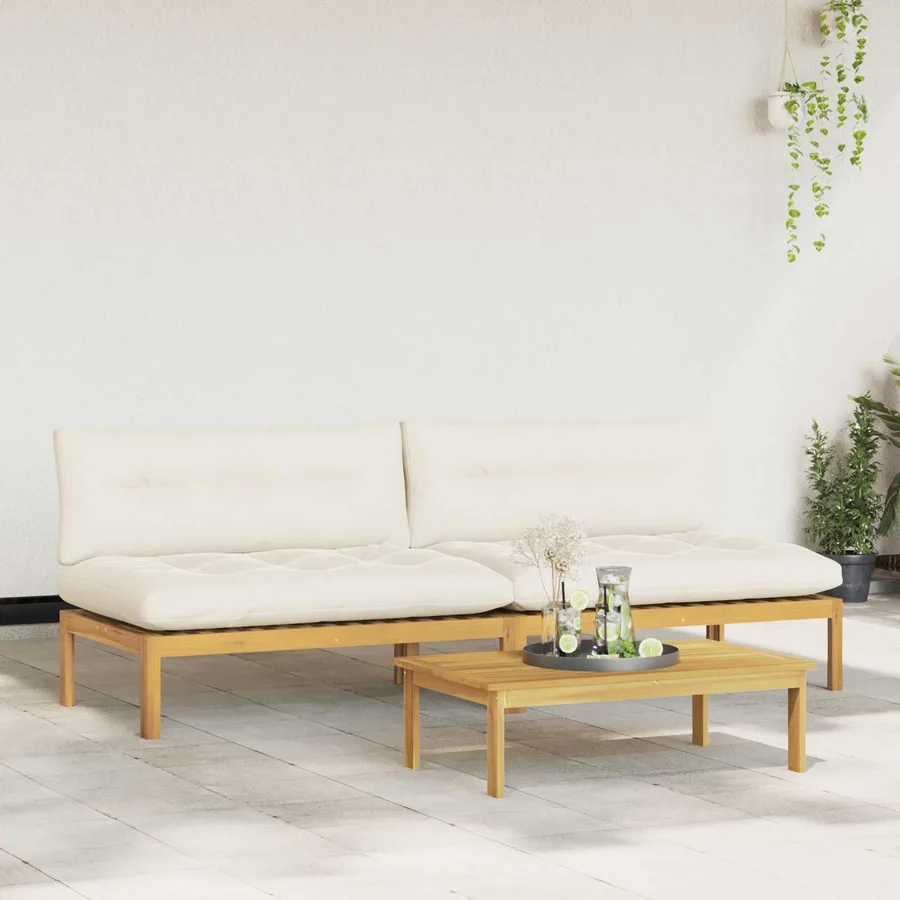 Unité de canapé du milieu Acacia Clair et Blanc Crème - 3
