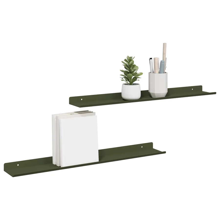 Étagère flottante 2 pcs Vert olive 60 x 8,5 x 2,5 cm Acier - 3