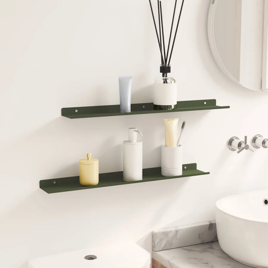 Étagère flottante 2 pcs Vert olive 60 x 8,5 x 2,5 cm Acier - 4