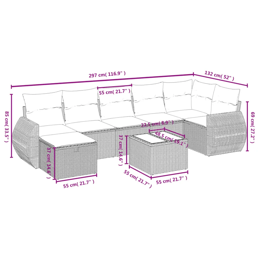 Salon de jardin avec coussins 8 pcs beige résine tressée - 4