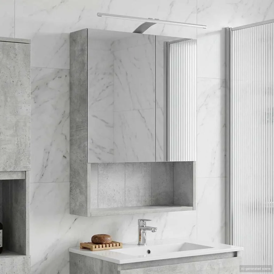 Armoire Miroir de Salle de Bain Gris béton 50 x 14,5 x 70 cm - 4