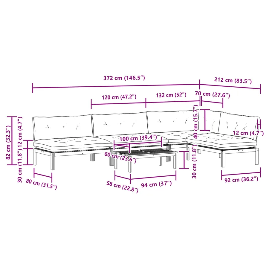 5 Pièce Unité du canapé en palette de jardin - 14