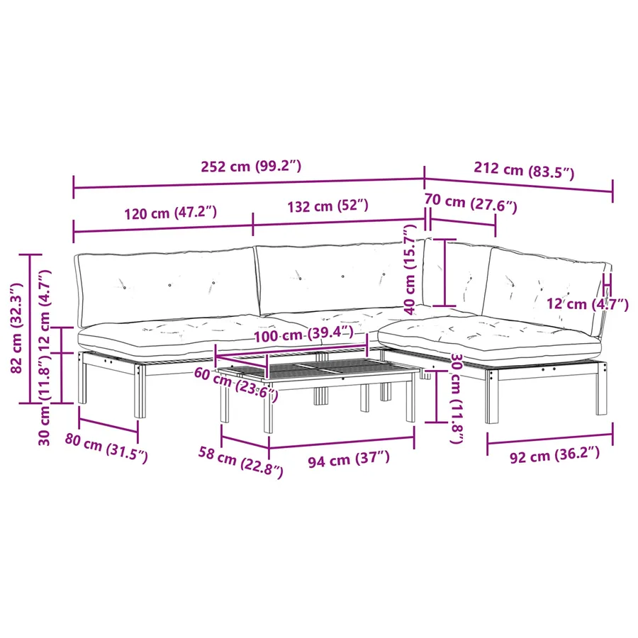4 Pièce Unité du canapé en palette de jardin - 14