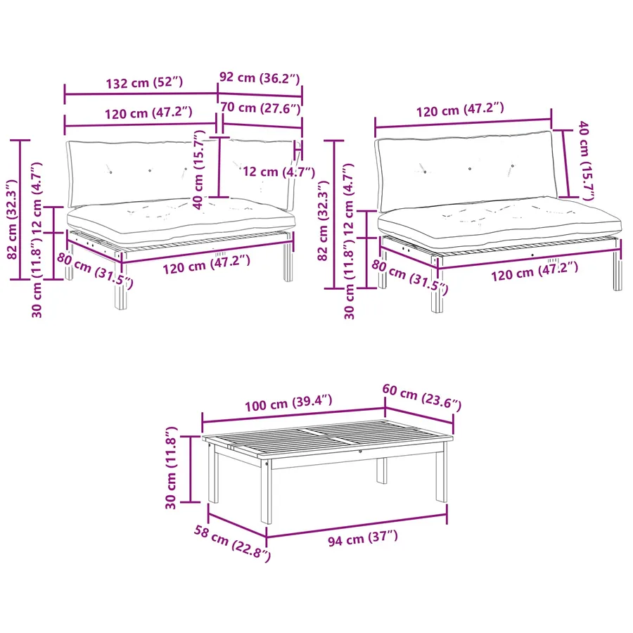 4 Pièce Unité du canapé en palette de jardin - 15
