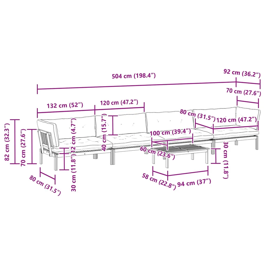 5 Pièce Unité du canapé en palette de jardin - 14