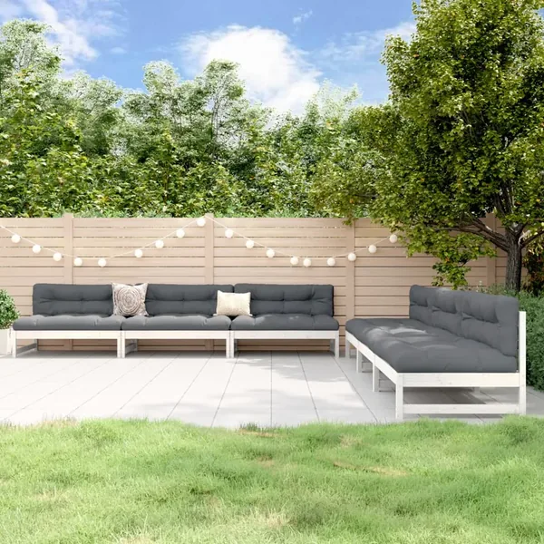 Salon de jardin 6 pcs Blanc Bois de pin massif