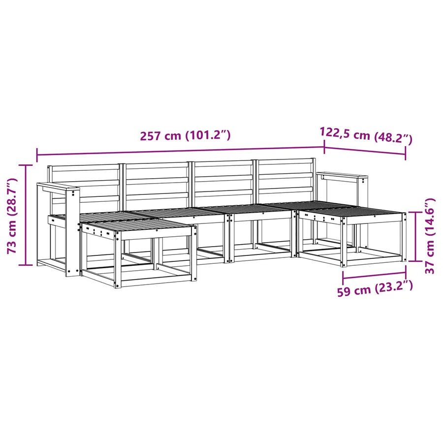 Ensemble de canapés d'extérieur 6 pcs Naturel Bois d'ingénierie - 8