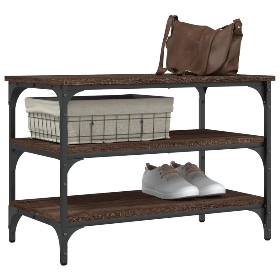 Banc à chaussures chêne marron 70x38,5x49 cm bois d'ingénierie - 4
