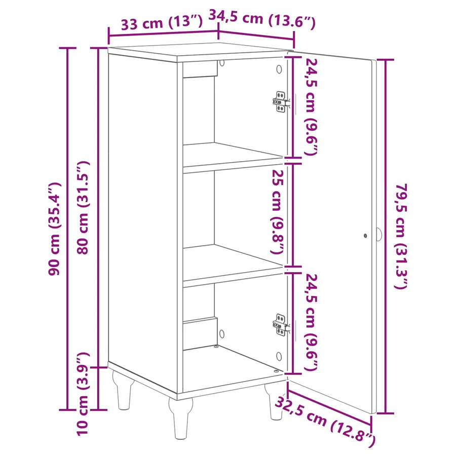 Buffet Gris béton 33 x 34,5 x 90 cm Bois d'ingénierie - 13