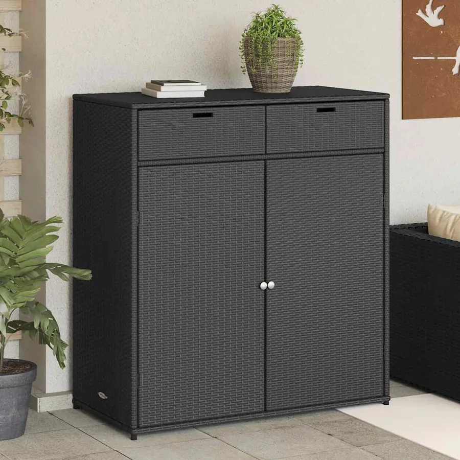 Armoire de rangement de jardin noir 105x55x113cm résine tressée
