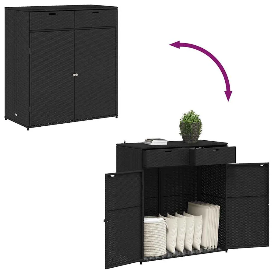 Armoire de rangement de jardin noir 105x55x113cm résine tressée - 10