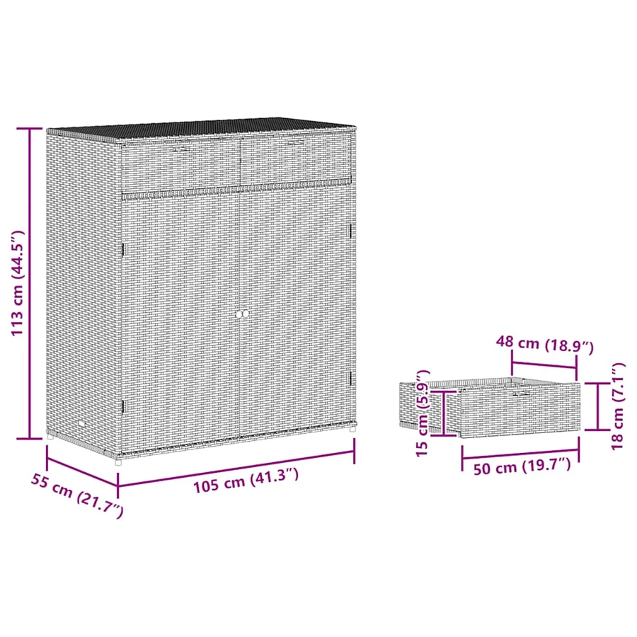 Armoire de rangement de jardin noir 105x55x113cm résine tressée - 15