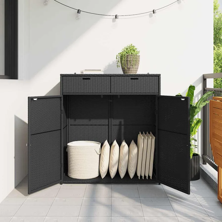 Armoire de rangement de jardin noir 105x55x113cm résine tressée - 3
