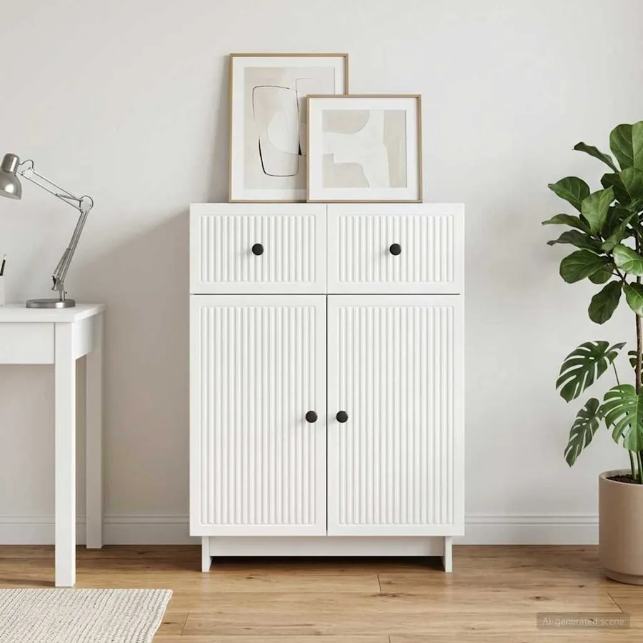 Buffet Blanc brillant 66 x 34,5 x 90 cm Bois d'ingénierie