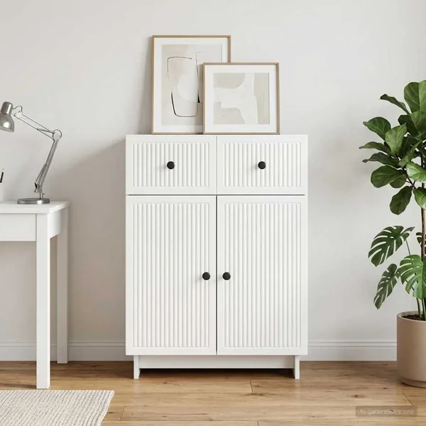 Buffet Blanc brillant 66 x 34,5 x 90 cm Bois d'ingénierie