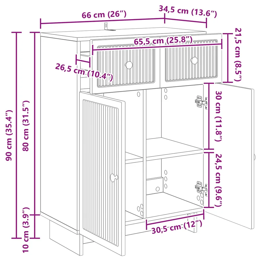 Buffet Blanc brillant 66 x 34,5 x 90 cm Bois d'ingénierie - 11