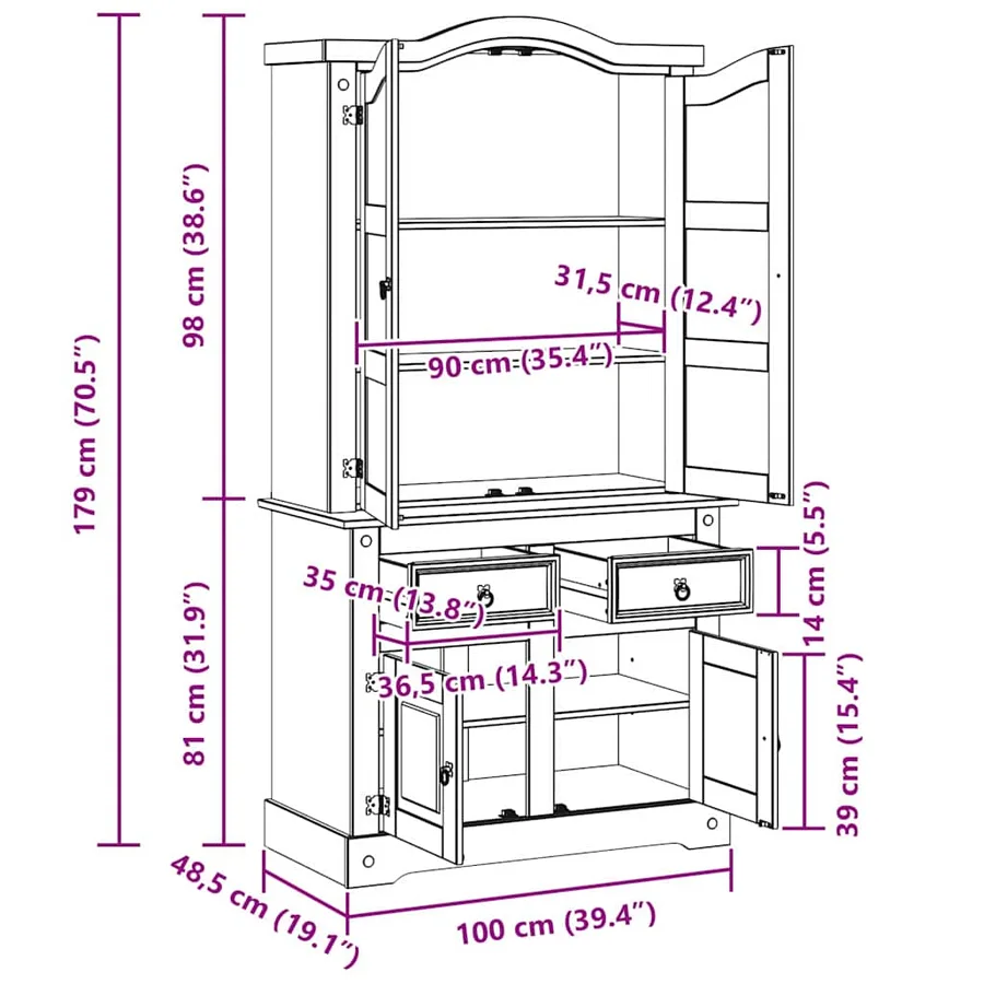 Buffet avec tiroir Corona Blanc 100 x 48,5 x 179 cm Pin massif - 9