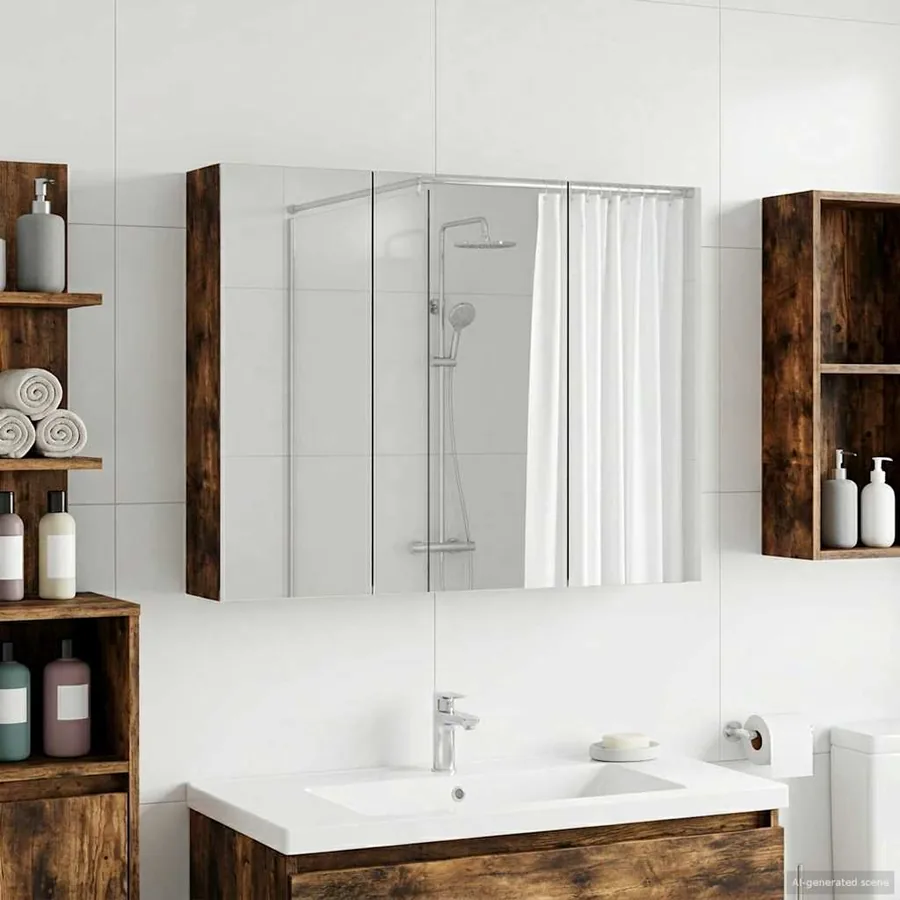 Armoire Miroir de Salle de Bain Chêne fumé 100 x 14,5 x 70 cm