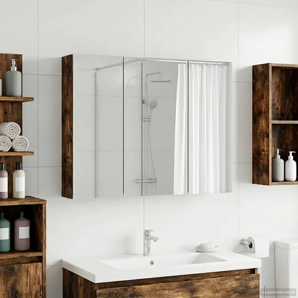 Armoire Miroir de Salle de Bain Chêne fumé 100 x 14,5 x 70 cm