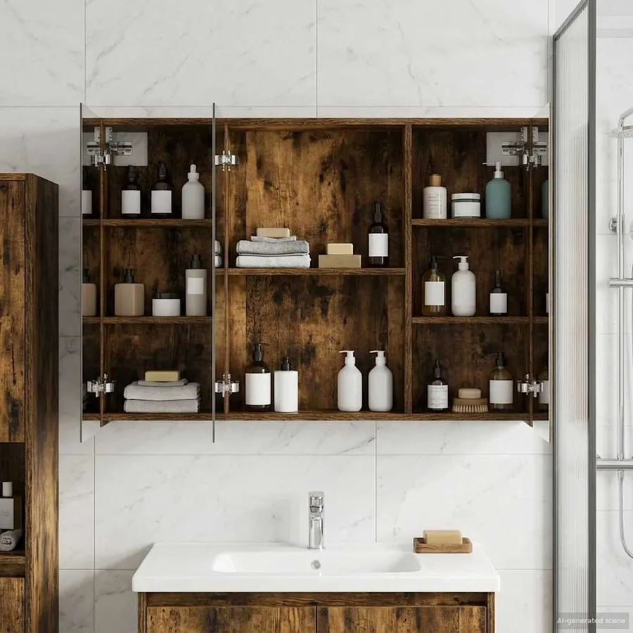 Armoire Miroir de Salle de Bain Chêne fumé 100 x 14,5 x 70 cm - 4
