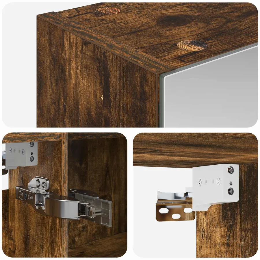 Armoire Miroir de Salle de Bain Chêne fumé 100 x 14,5 x 70 cm - 9